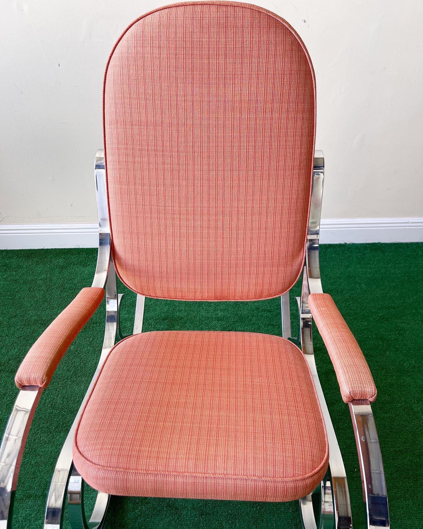 1970s, Chrome Rocking Chair with Original Red Fabric For Sale 2