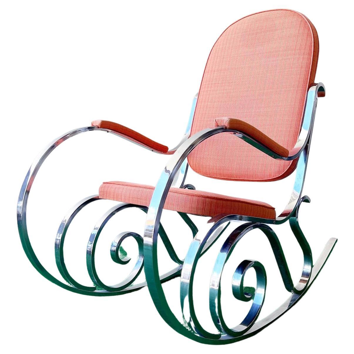 1970s, Chrome Rocking Chair with Original Red Fabric For Sale