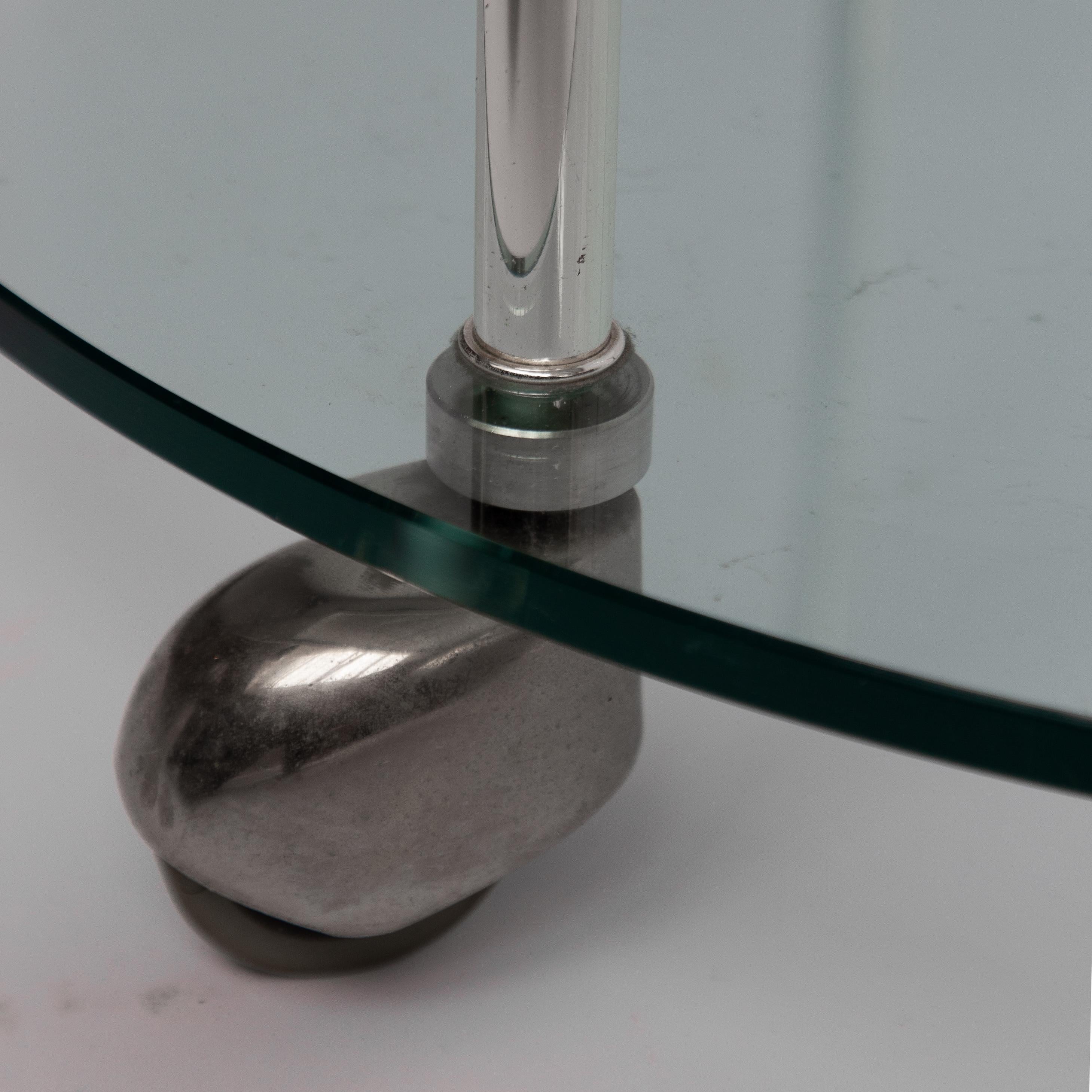 Glass 1970s Chrome Round Cocktail Bar Cart For Sale