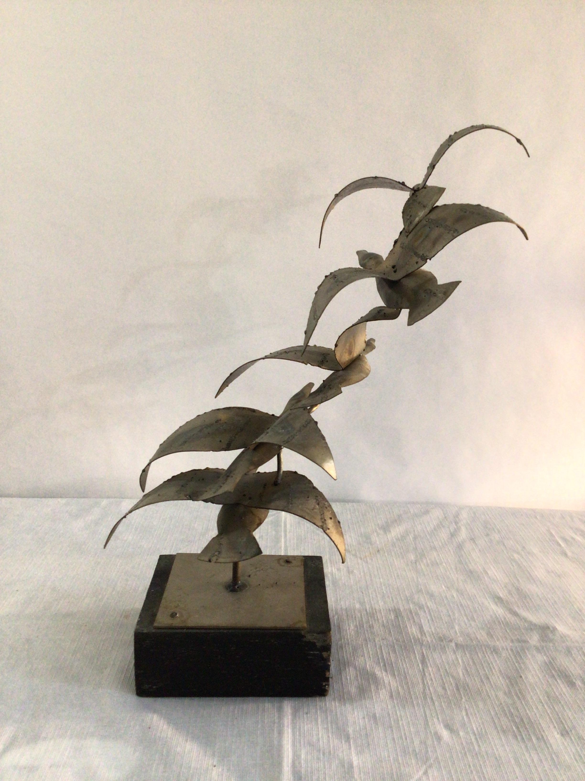 Unknown 1970s Chrome Sculpture of Birds in Flight on Painted Wood Base For Sale
