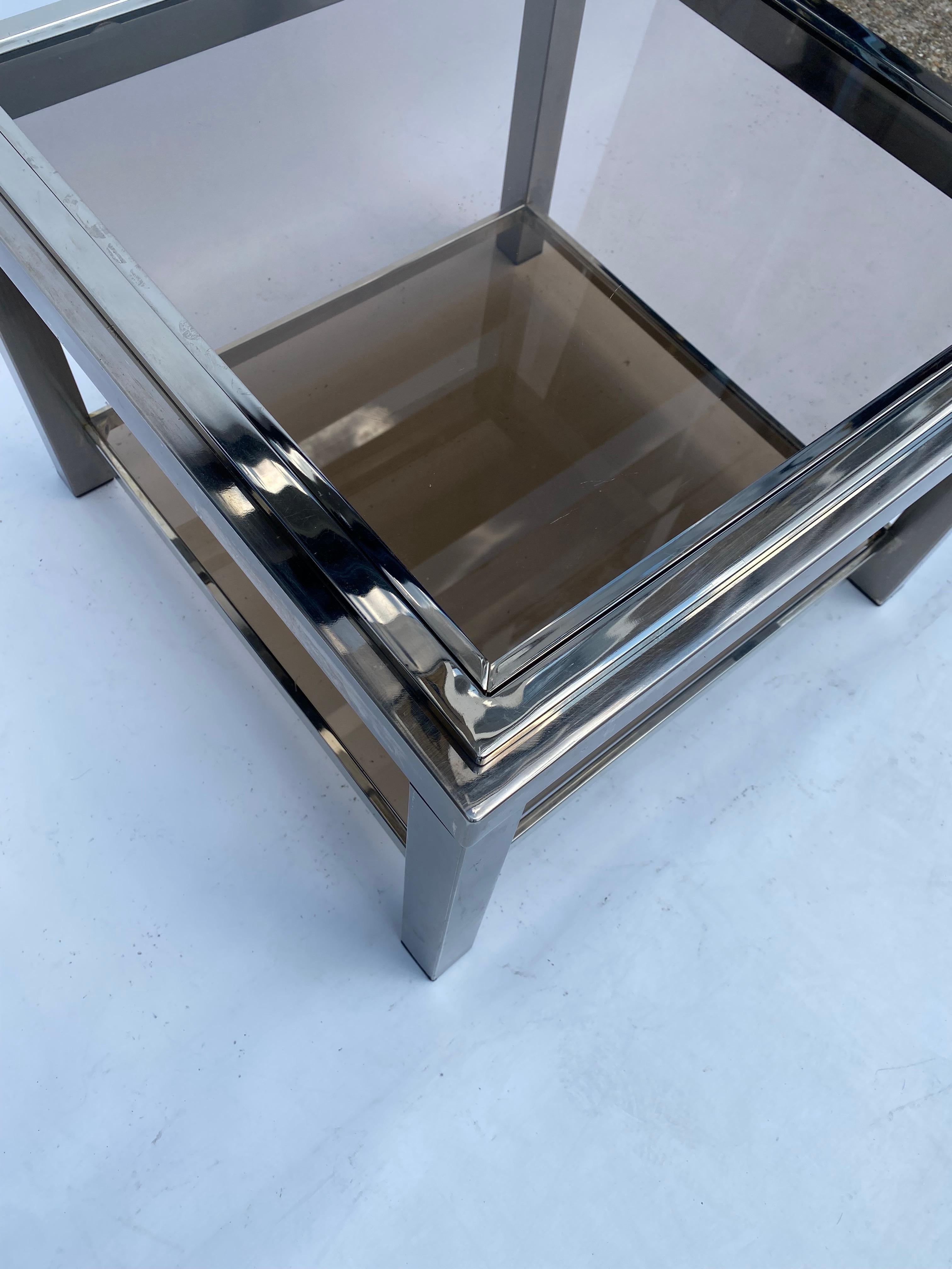 1970s Chrome Side Table Glass Hollywood Regency Jean Charles Willy Rizzo Manner For Sale 4