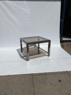 1970s Chrome Side Table Glass Hollywood Regency Jean Charles Willy Rizzo Manner