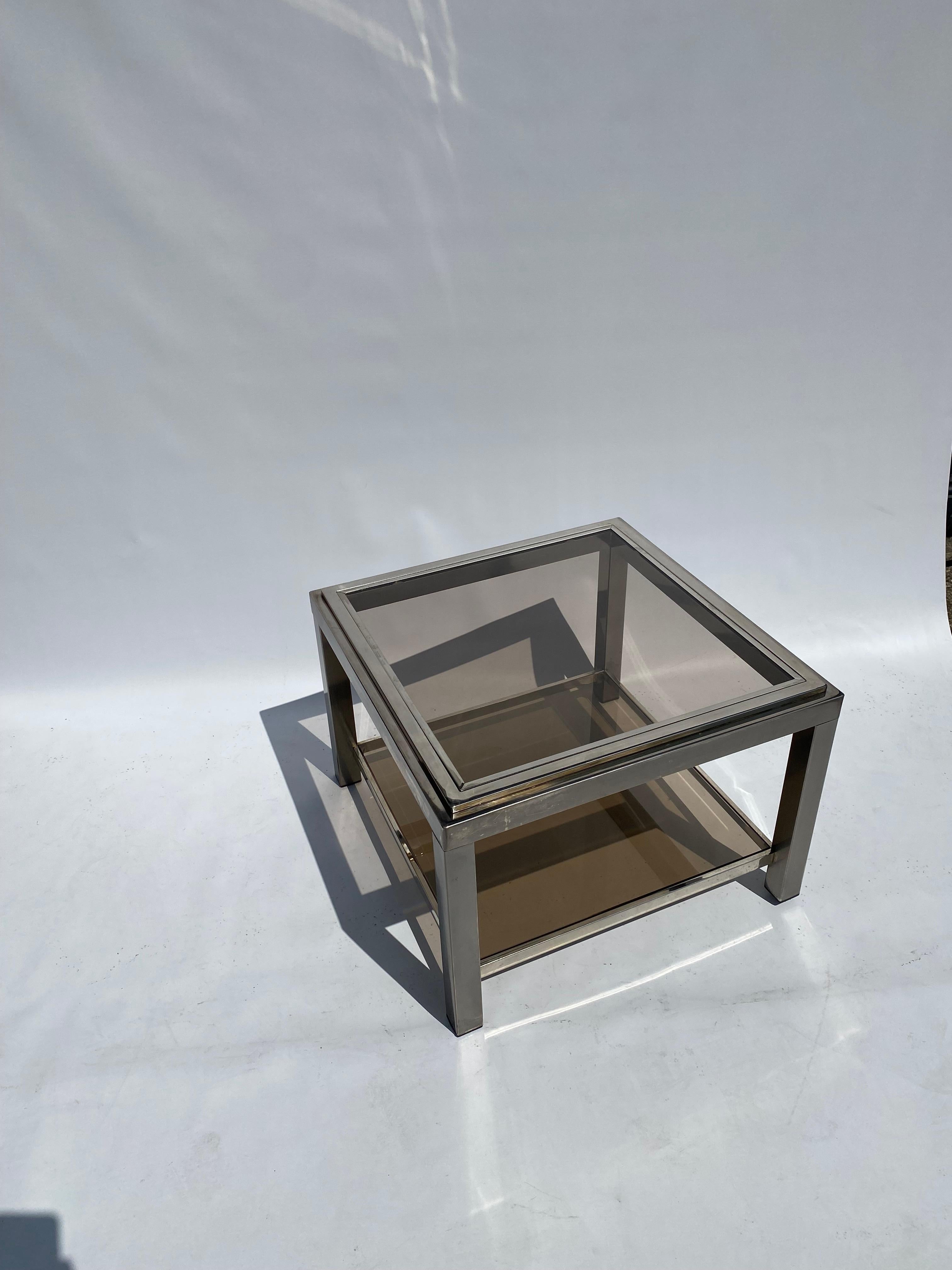French 1970s Chrome Side Table Glass Hollywood Regency Jean Charles Willy Rizzo Manner For Sale