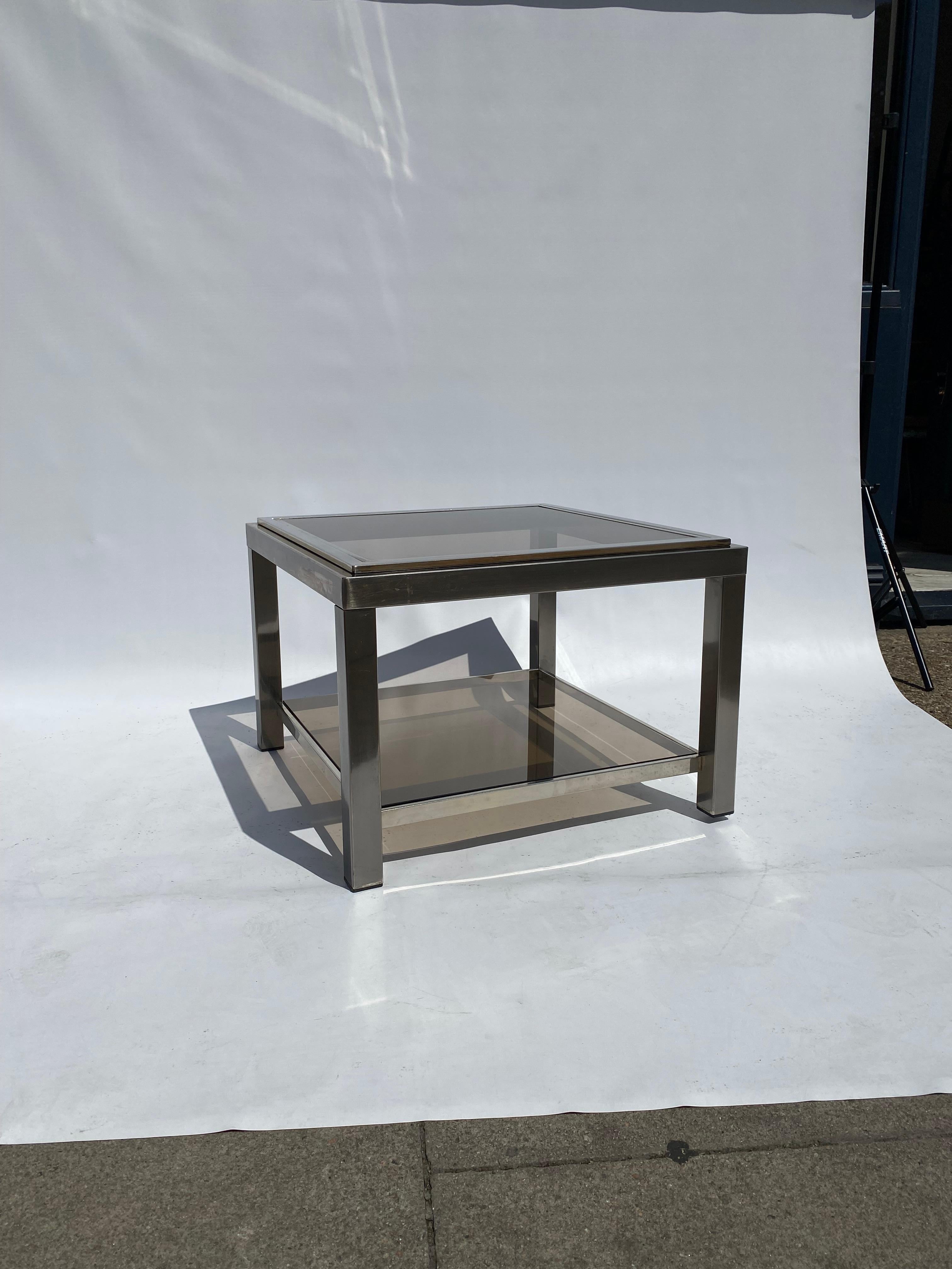 1970s Chrome Side Table Glass Hollywood Regency Jean Charles Willy Rizzo Manner In Good Condition For Sale In London, GB