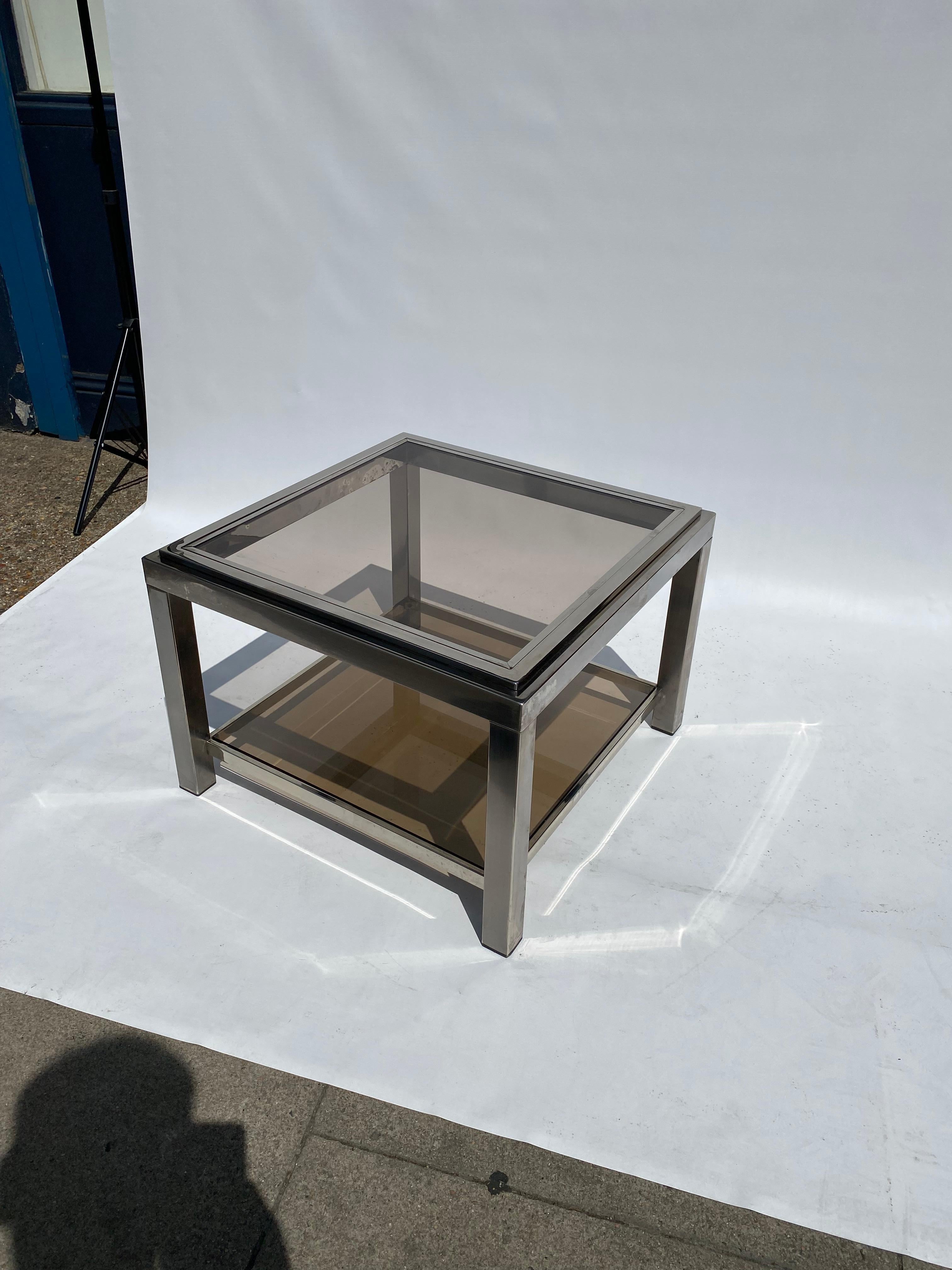 Late 20th Century 1970s Chrome Side Table Glass Hollywood Regency Jean Charles Willy Rizzo Manner For Sale