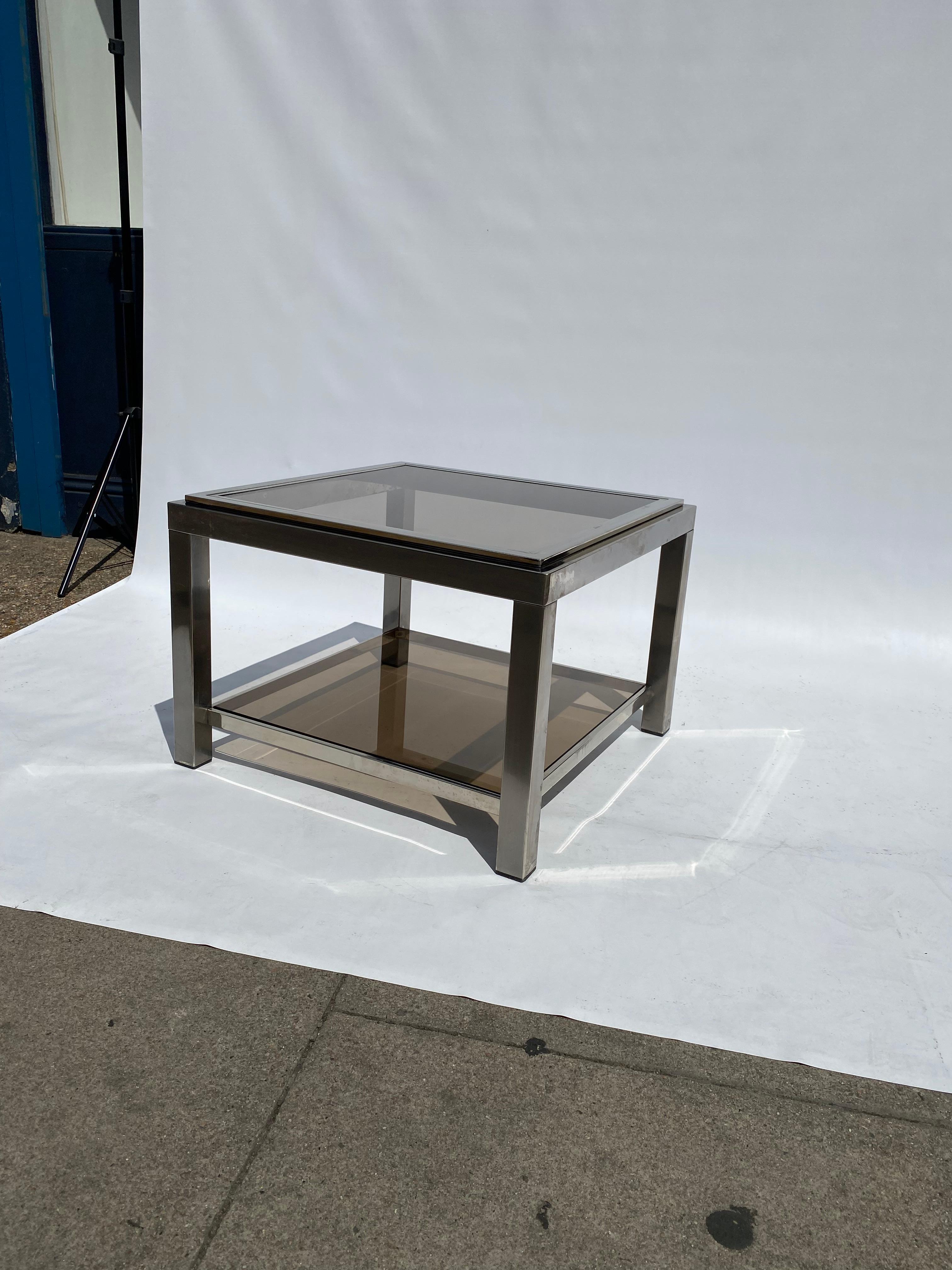 Metal 1970s Chrome Side Table Glass Hollywood Regency Jean Charles Willy Rizzo Manner For Sale