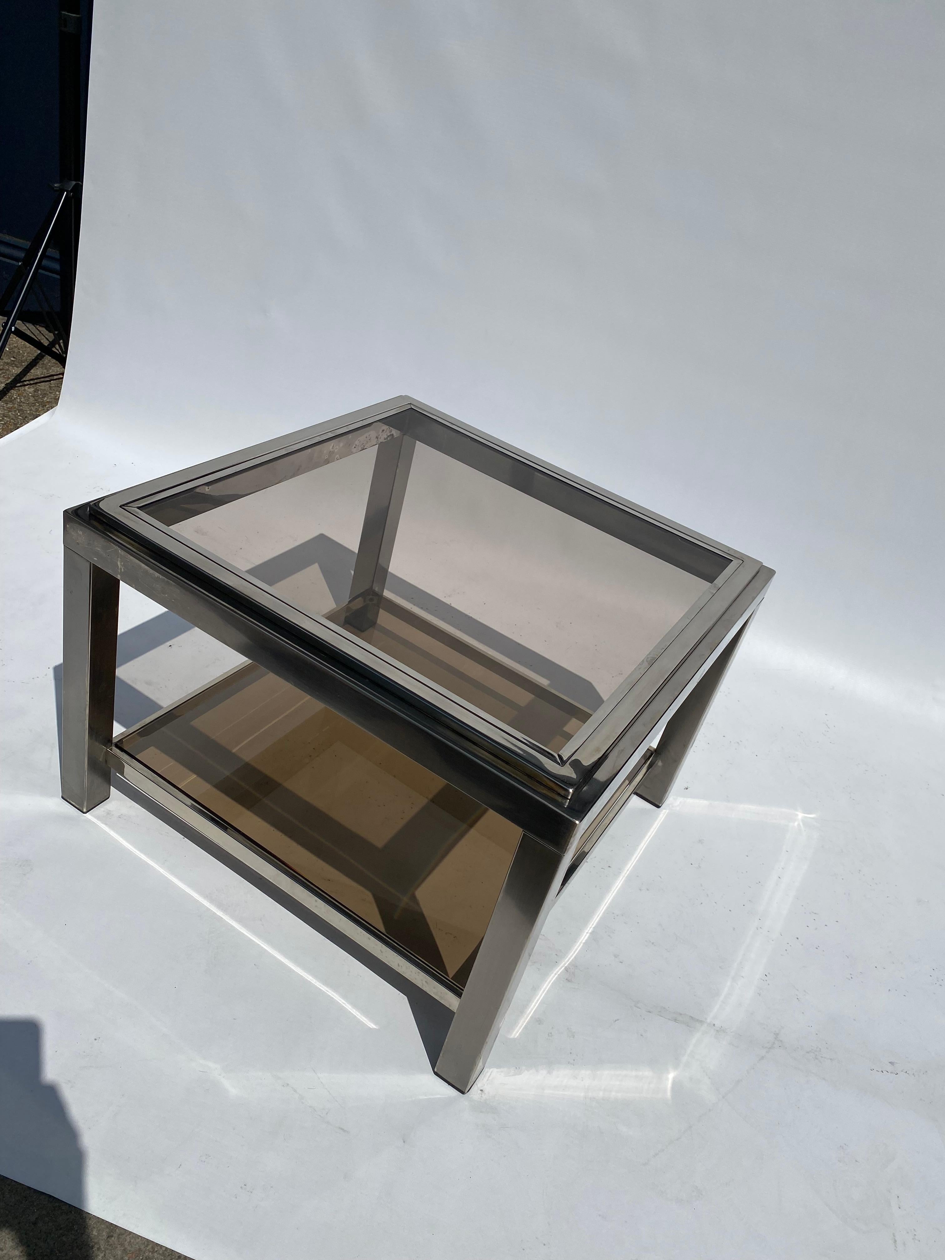 1970s Chrome Side Table Glass Hollywood Regency Jean Charles Willy Rizzo Manner For Sale 1
