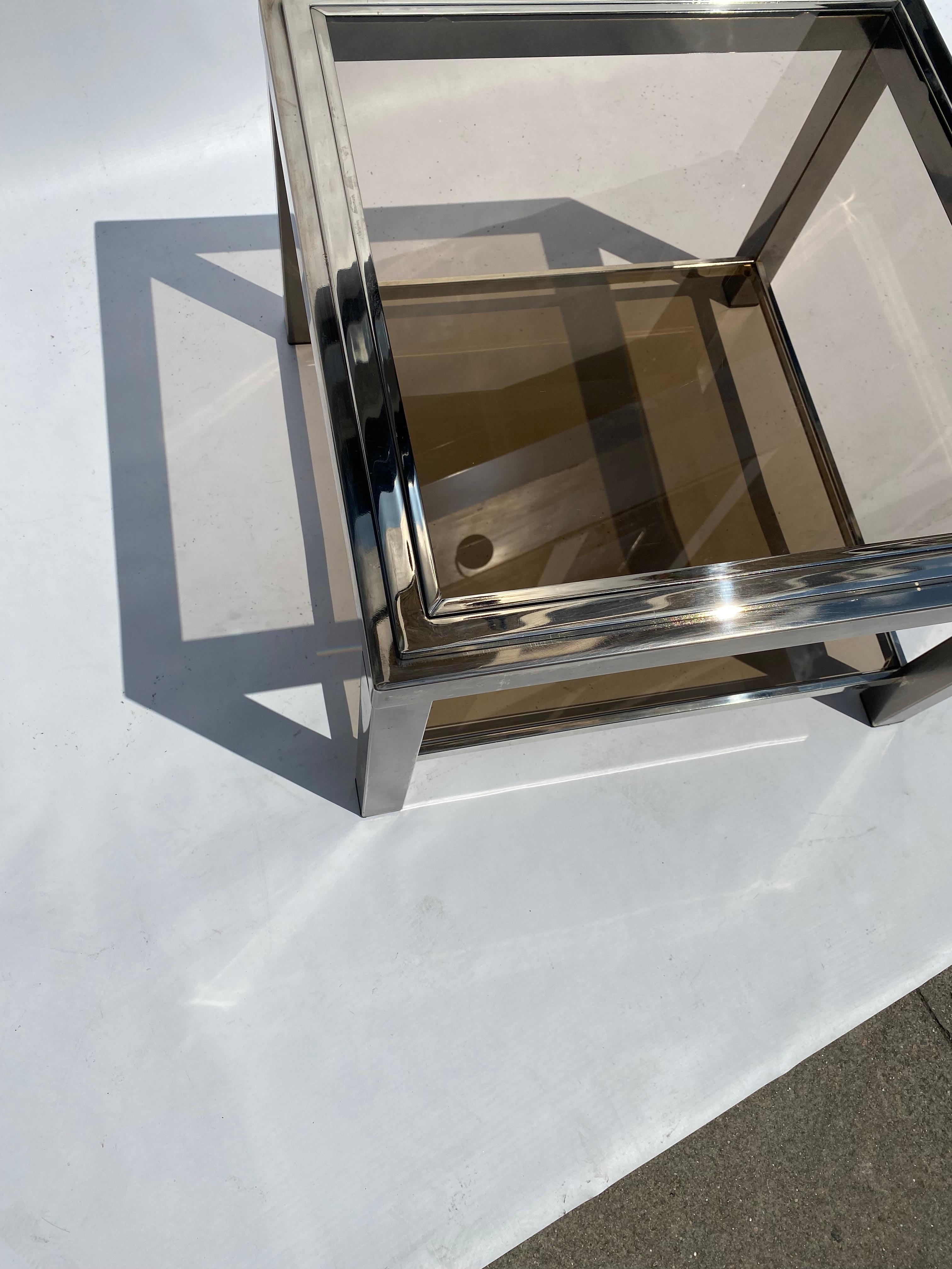 1970s Chrome Side Table Glass Hollywood Regency Jean Charles Willy Rizzo Manner For Sale 2