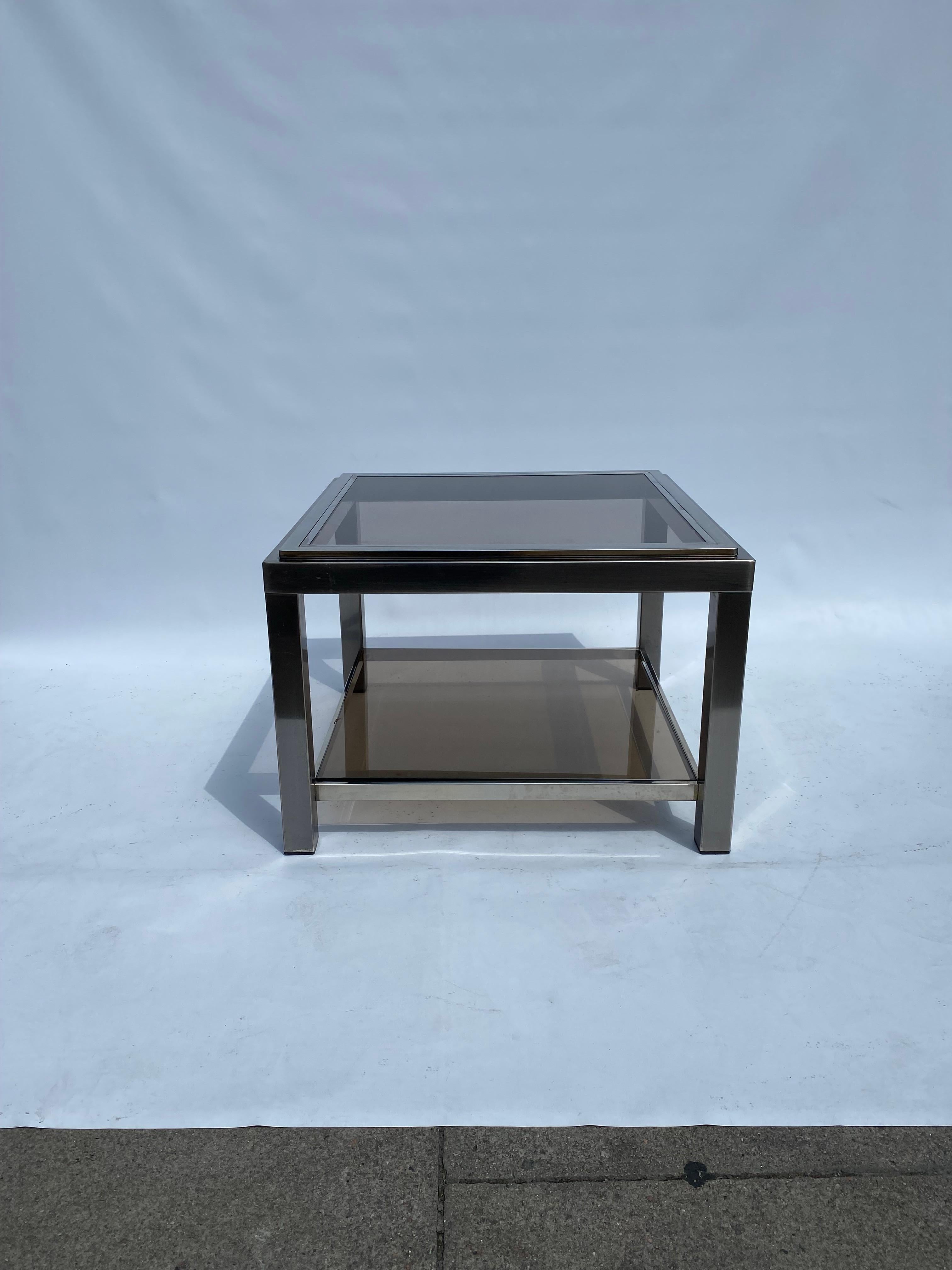 1970s Chrome Side Table Glass Hollywood Regency Jean Charles Willy Rizzo Manner For Sale 3