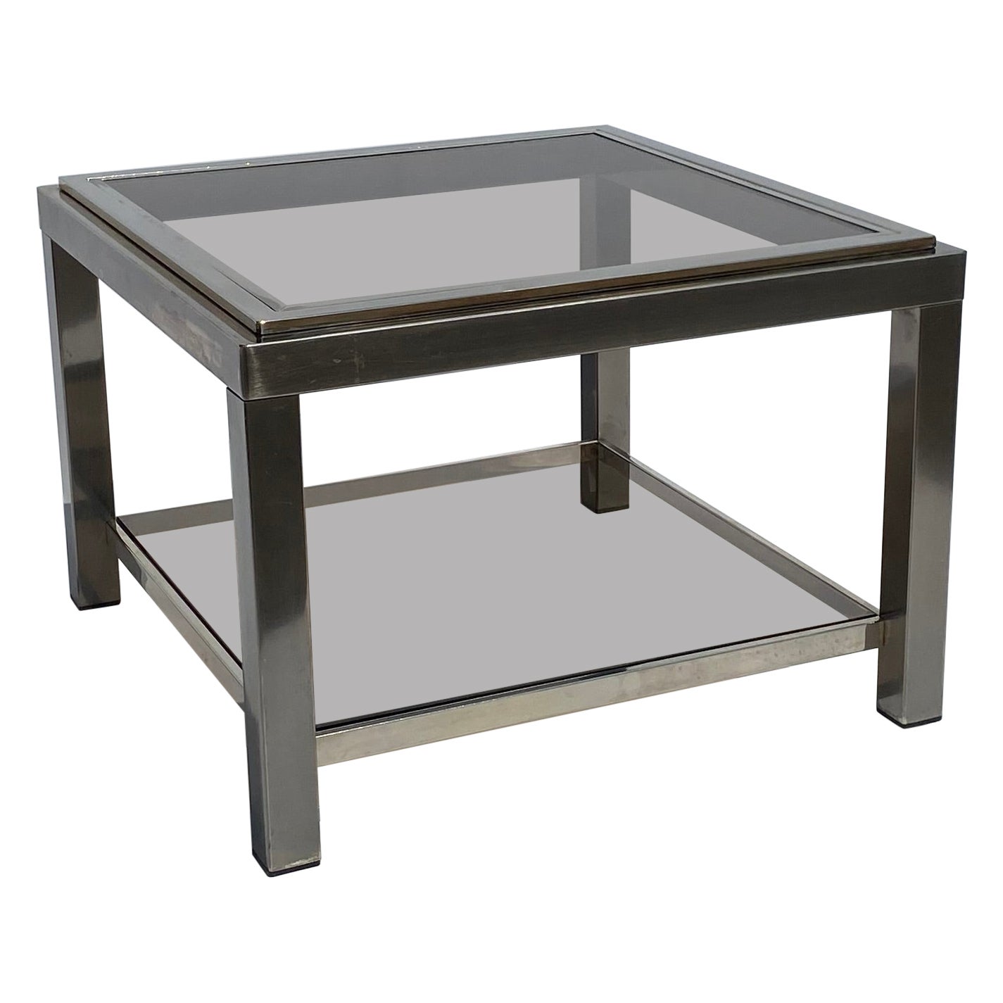 1970s Chrome Side Table Glass Hollywood Regency Jean Charles Willy Rizzo Manner For Sale
