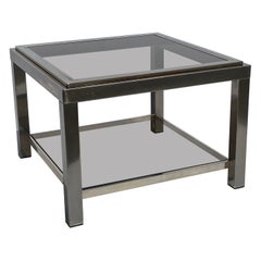 1970s Chrome Side Table Glass Hollywood Regency Jean Charles Willy Rizzo Manner