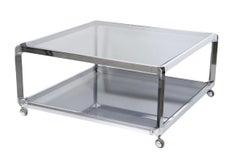 Knoll style Chrome & Smoked Glass Coffe Table with Casters
