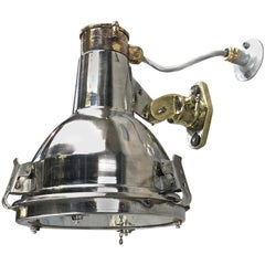 1970s Chrome Steel and Cast Brass Industrial Uplighter / Wall Washer Lamp