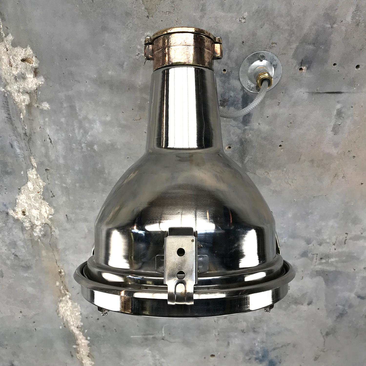 Late 20th Century 1970's Chrome Steel & Cast Brass Industrial Uplighter / Wall Washer Lamp