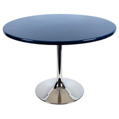 1970s Chrome Steel Foot and Deep Blue Plate Table