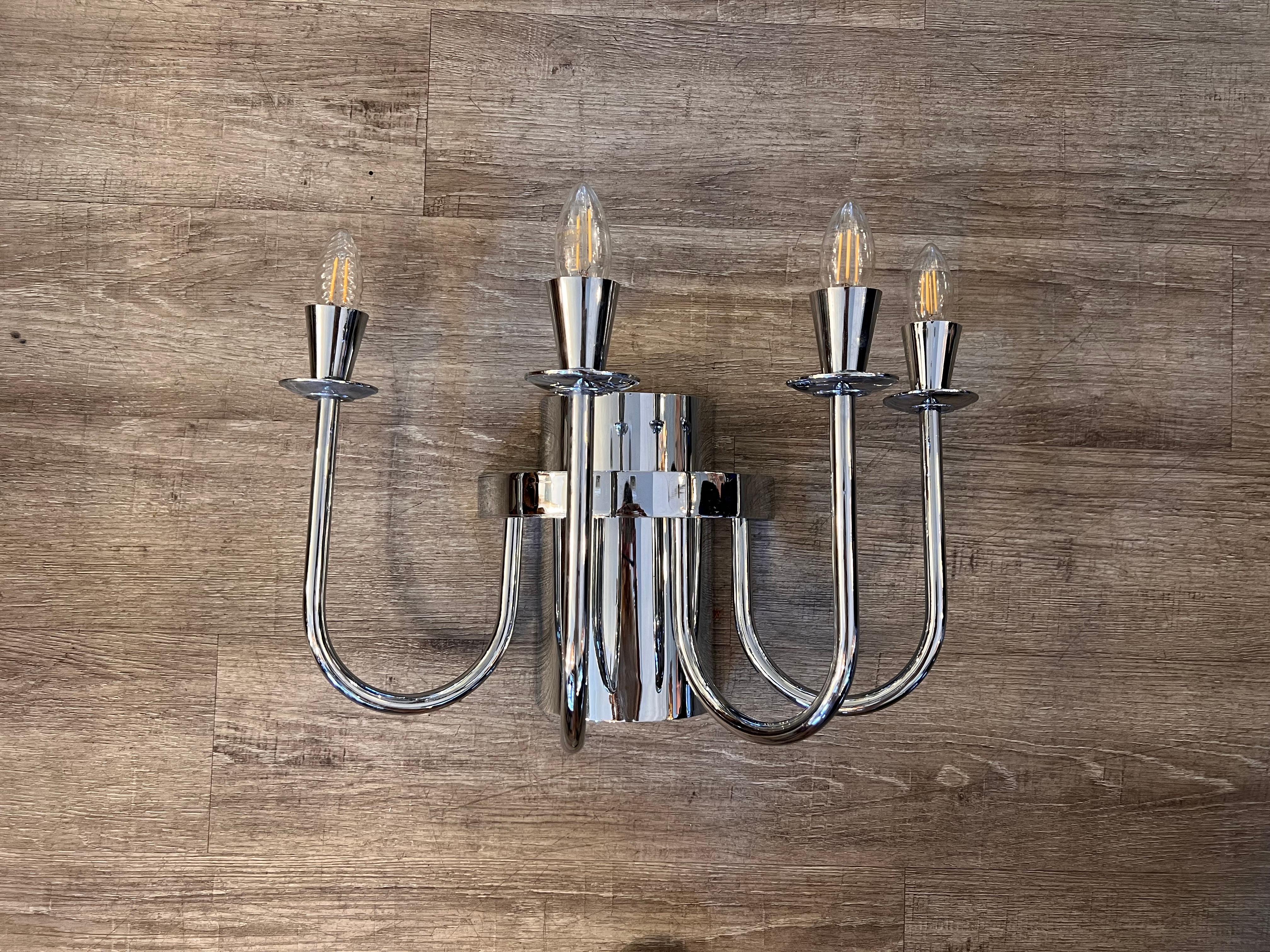 Set de 2 Apliques de Cuatro Luces de Acero Cromado de los Años 70 Moderno en venta