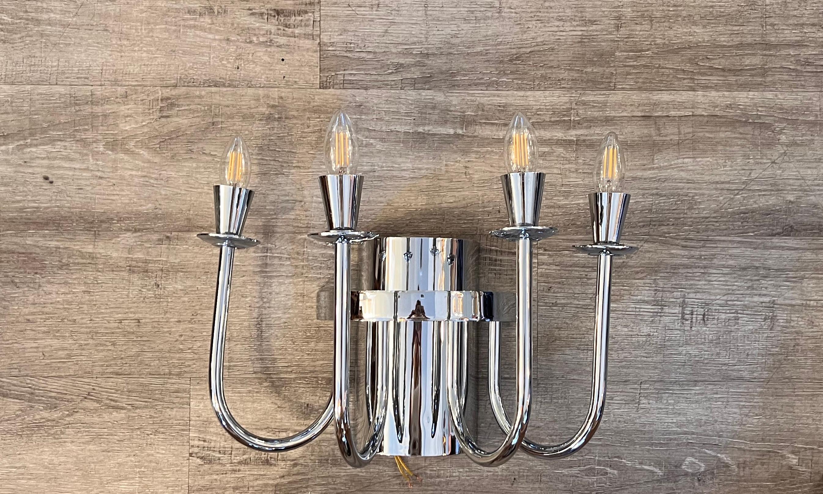 Italian 1970s Chrome Steel Four Lights Wall Sconces Set of 2 For Sale