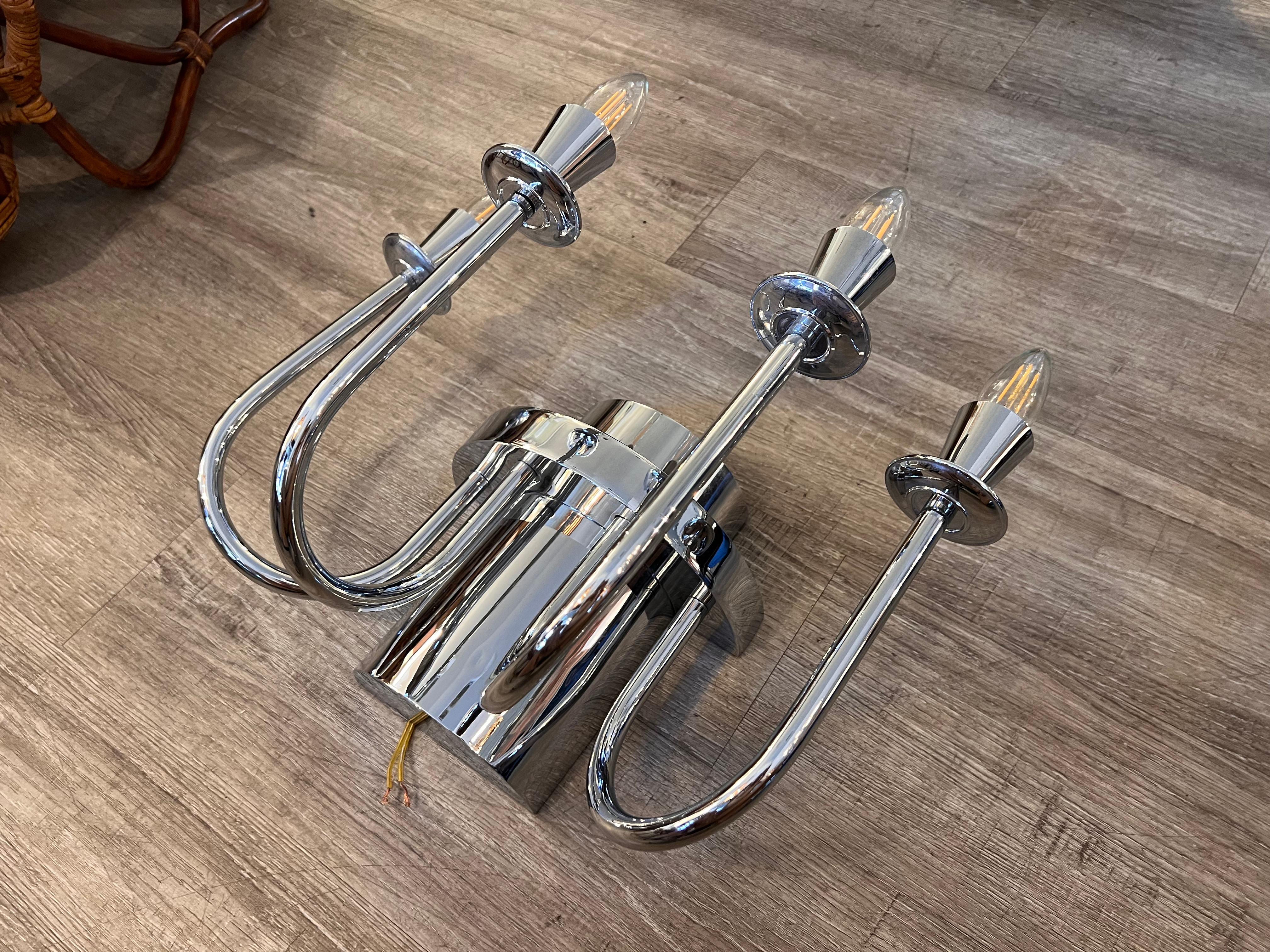 1970s Chrome Steel Four Lights Wall Sconces Set of 2 For Sale 1