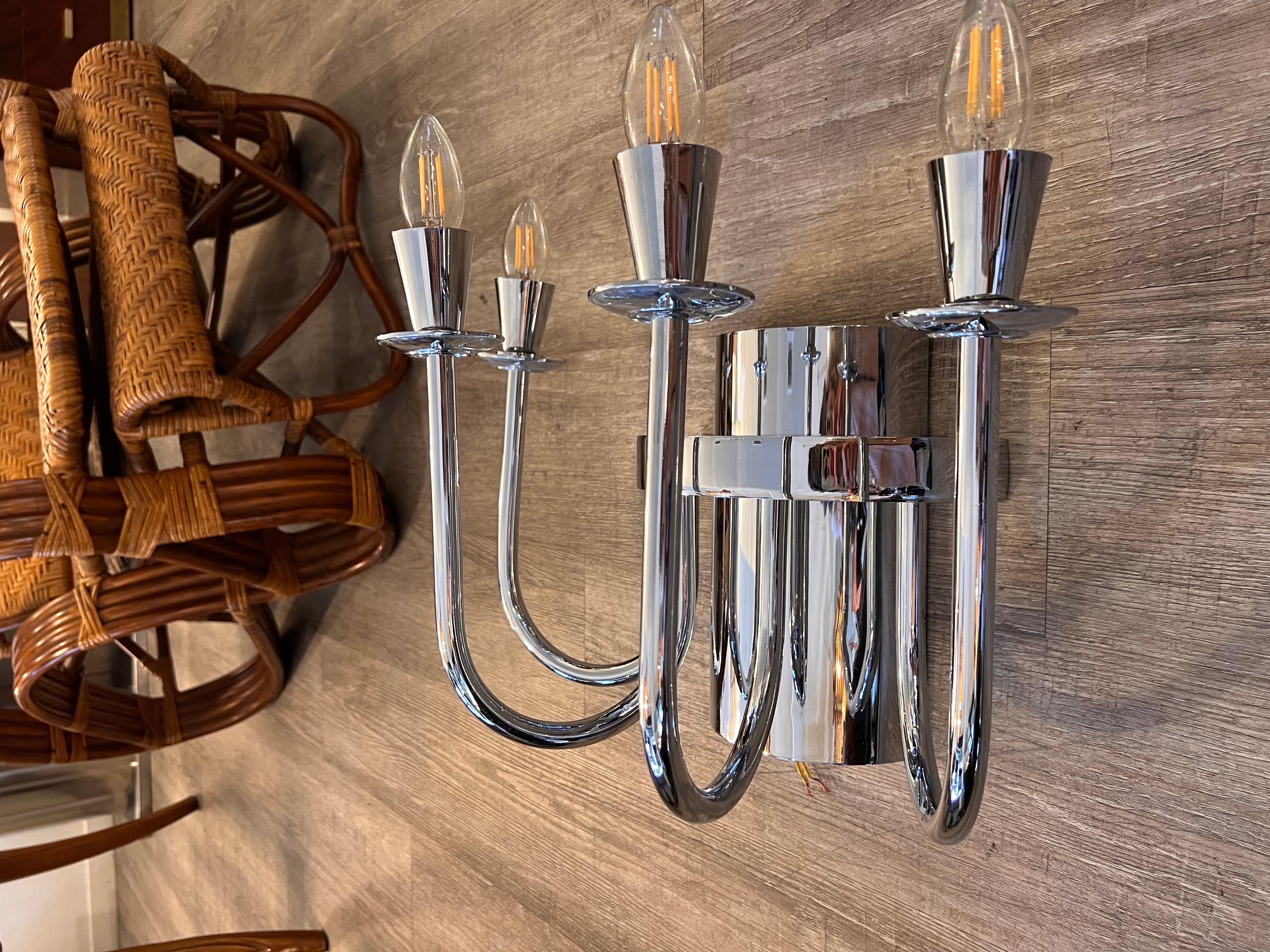 1970s Chrome Steel Four Lights Wall Sconces Set of 2 For Sale 2