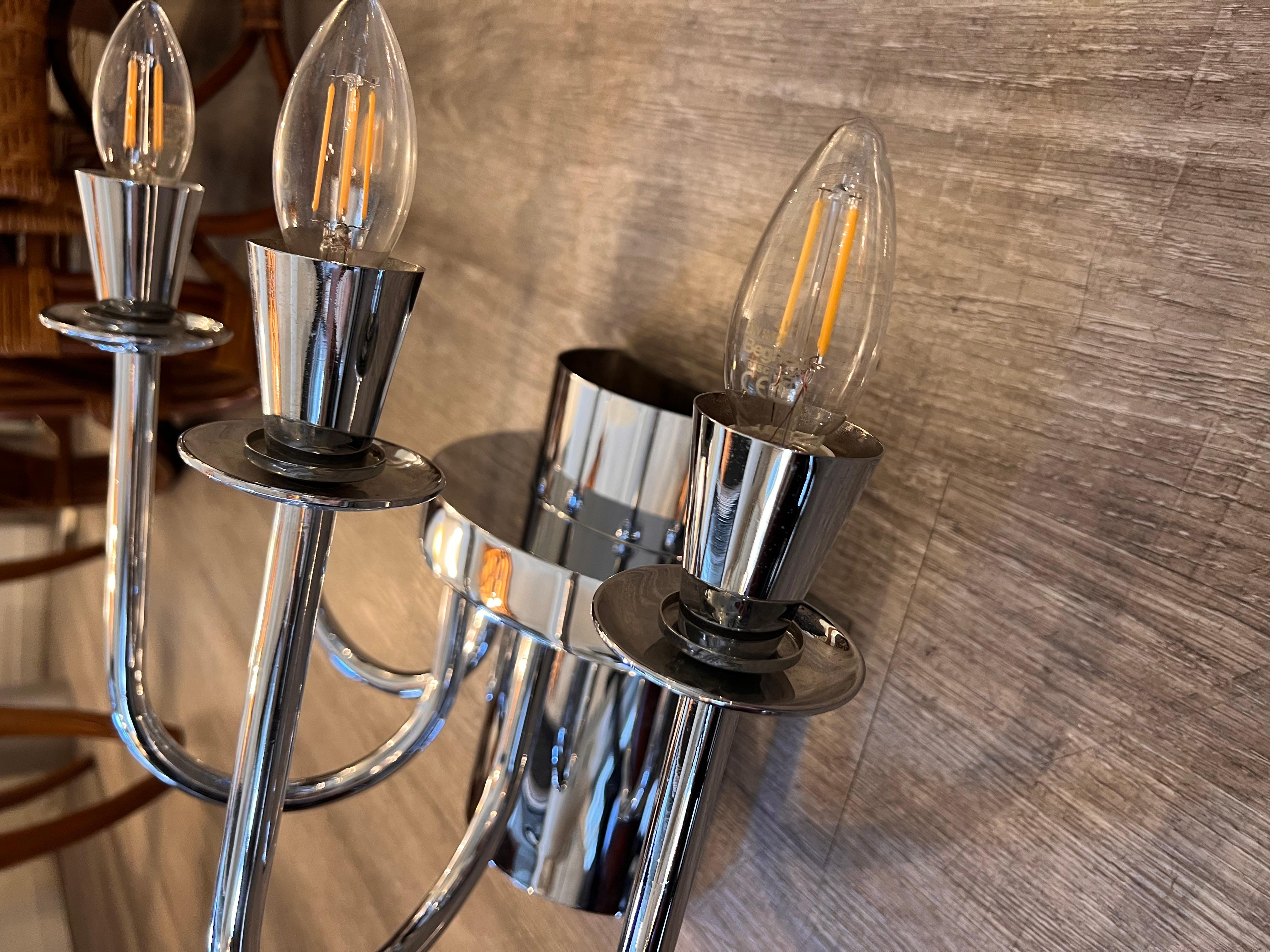 1970s Chrome Steel Four Lights Wall Sconces Set of 2 For Sale 3