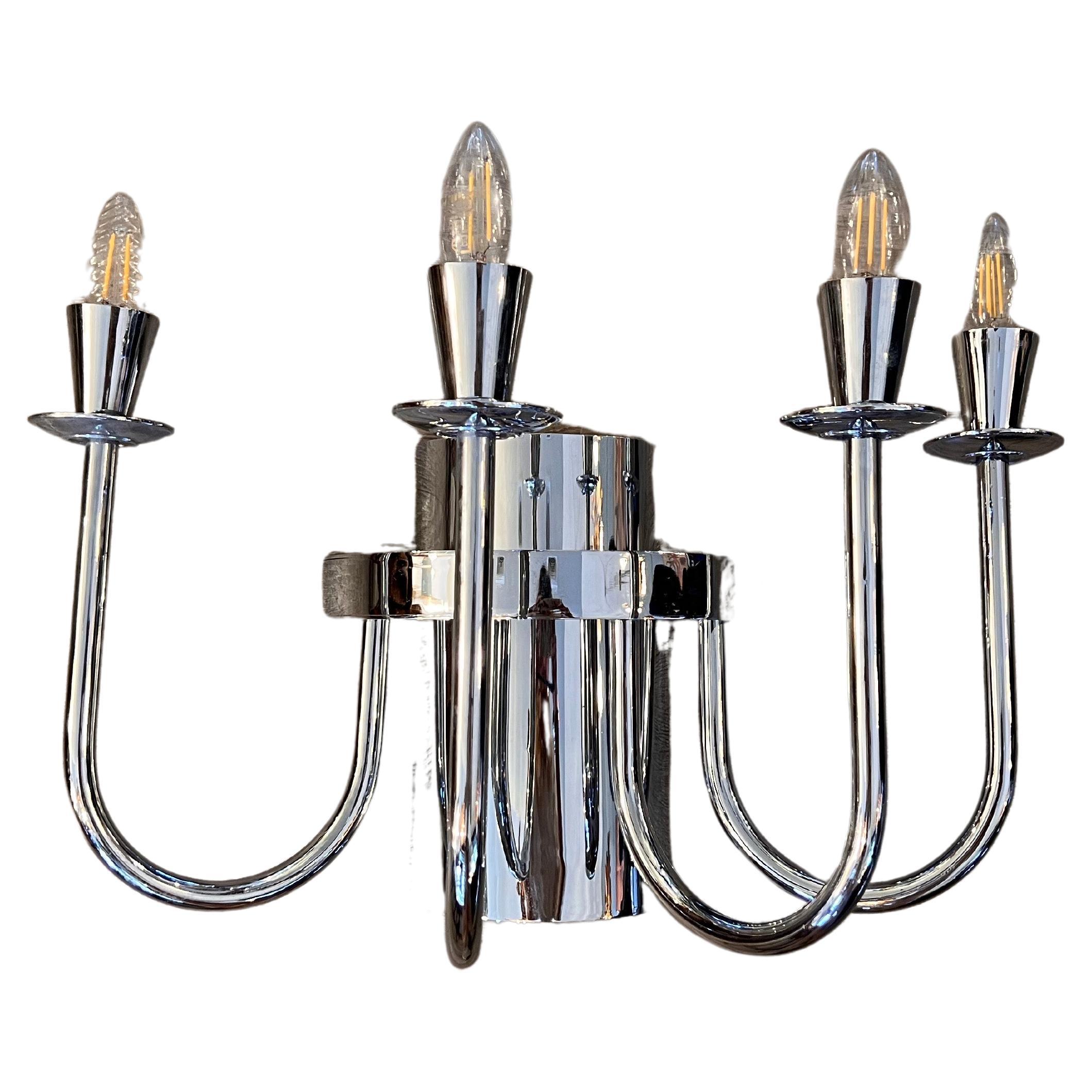 1970s Chrome Steel Four Lights Wall Sconces Set of 2 For Sale