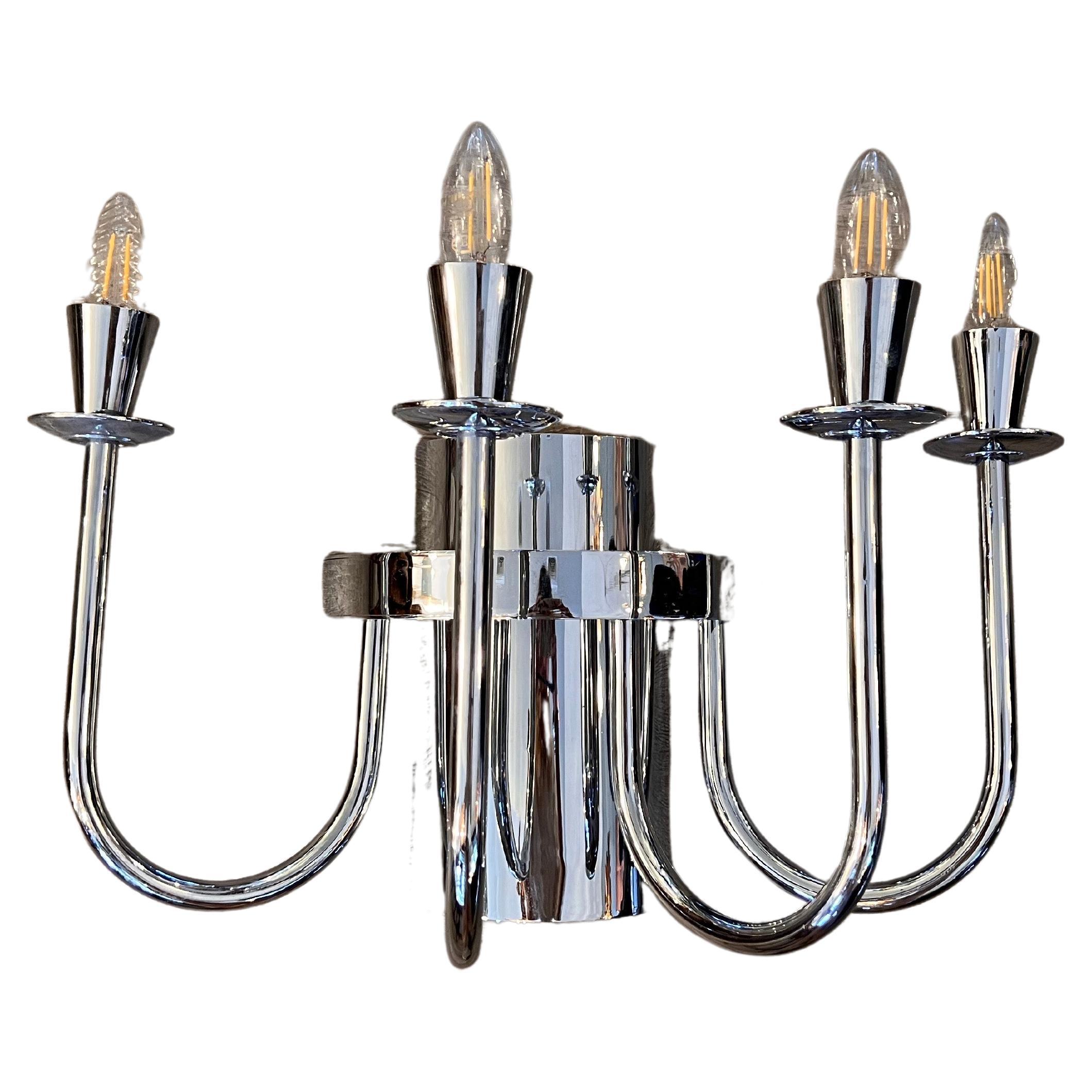 Set di 2 lampade da parete a quattro luci in acciaio cromato degli anni '70