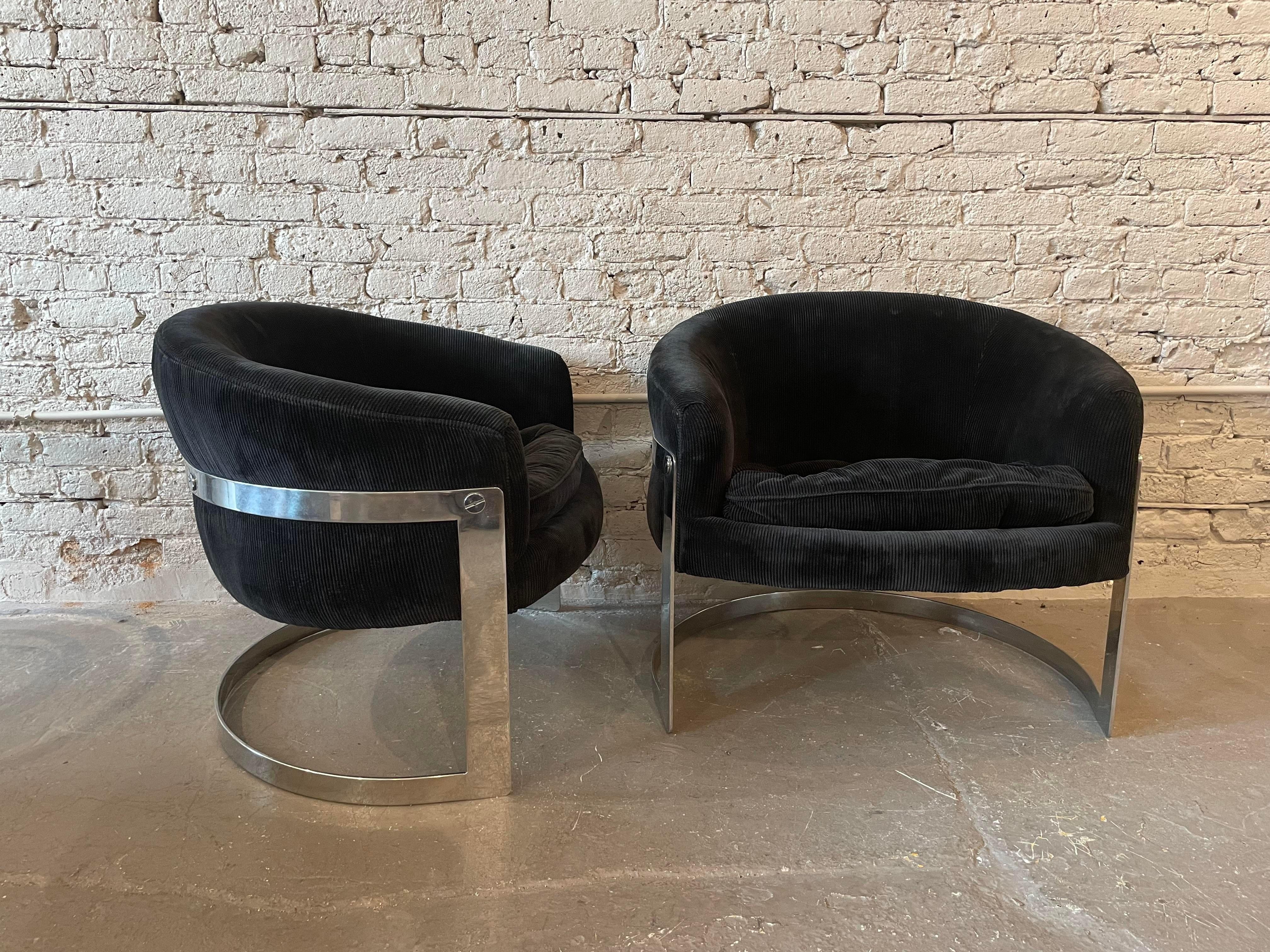 1970s Chrome Tub Chairs made by Thayer Coggin - Style of Milo Baughman, a Pair For Sale 7