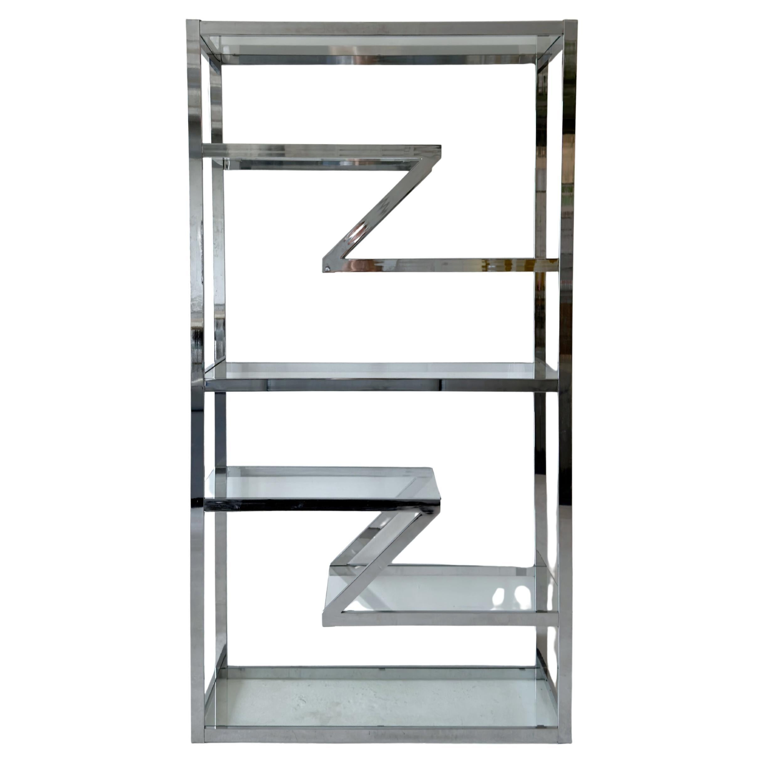 Etagère Zig Zag en chrome des années 1970 par Design Institute of America (DIA) en vente