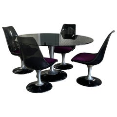 1970s Chromecraft Smoked Lucite Tulip Chairs Dining Table, Set of 5