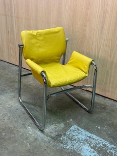 1970s Chromed and Leather Lounge Chair by Maurice Burke for Pozza
