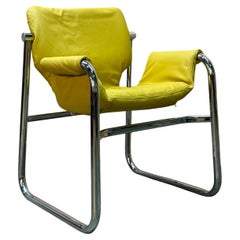 1970s Chromed and Leather Lounge Chair by Maurice Burke for Pozza