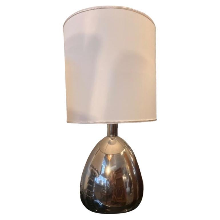 1970s Chromed Egg-Shaped Steel with White Lampshade Table Lamp