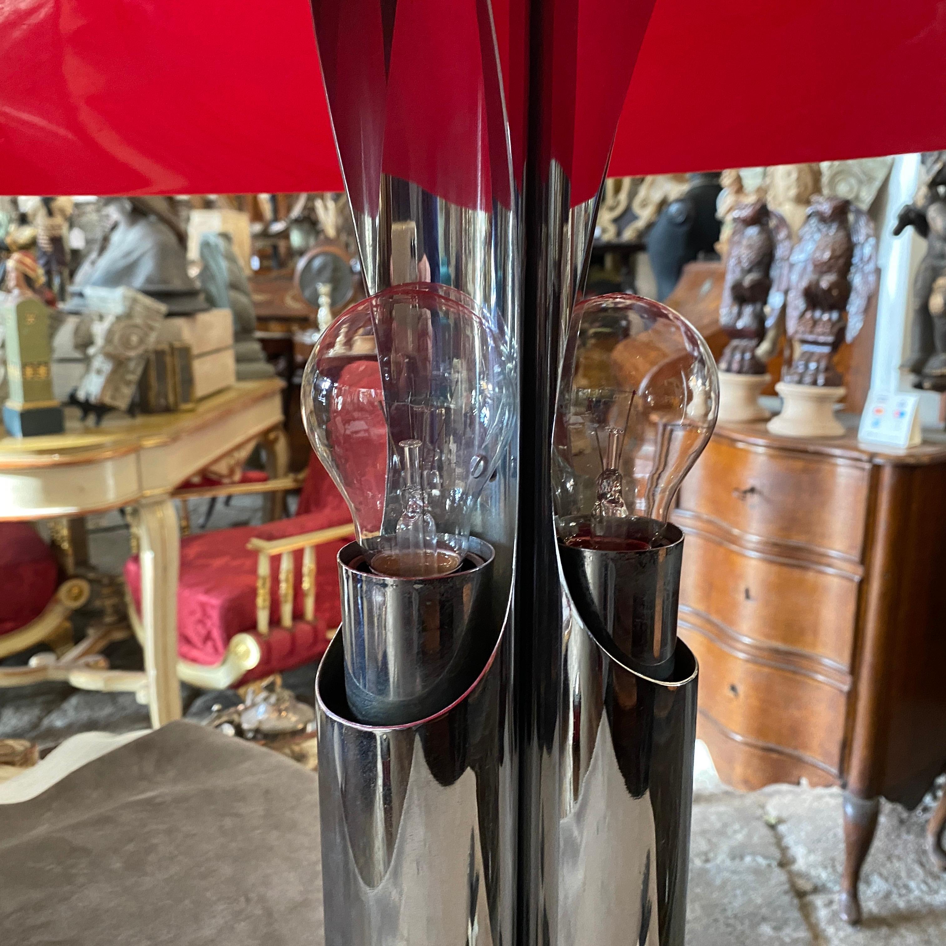 1970s Chromed Metal and Red Acrylic Space Age Italian Table Lamp 5