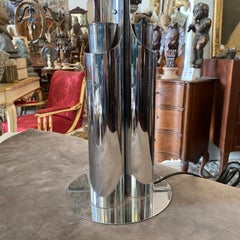 1970s Chromed Metal and Red Acrylic Space Age Italian Table Lamp