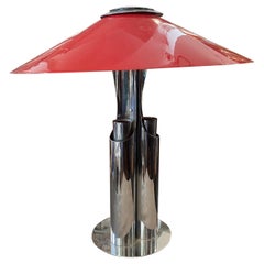 1970s Chromed Metal and Red Acrylic Space Age Italian Table Lamp