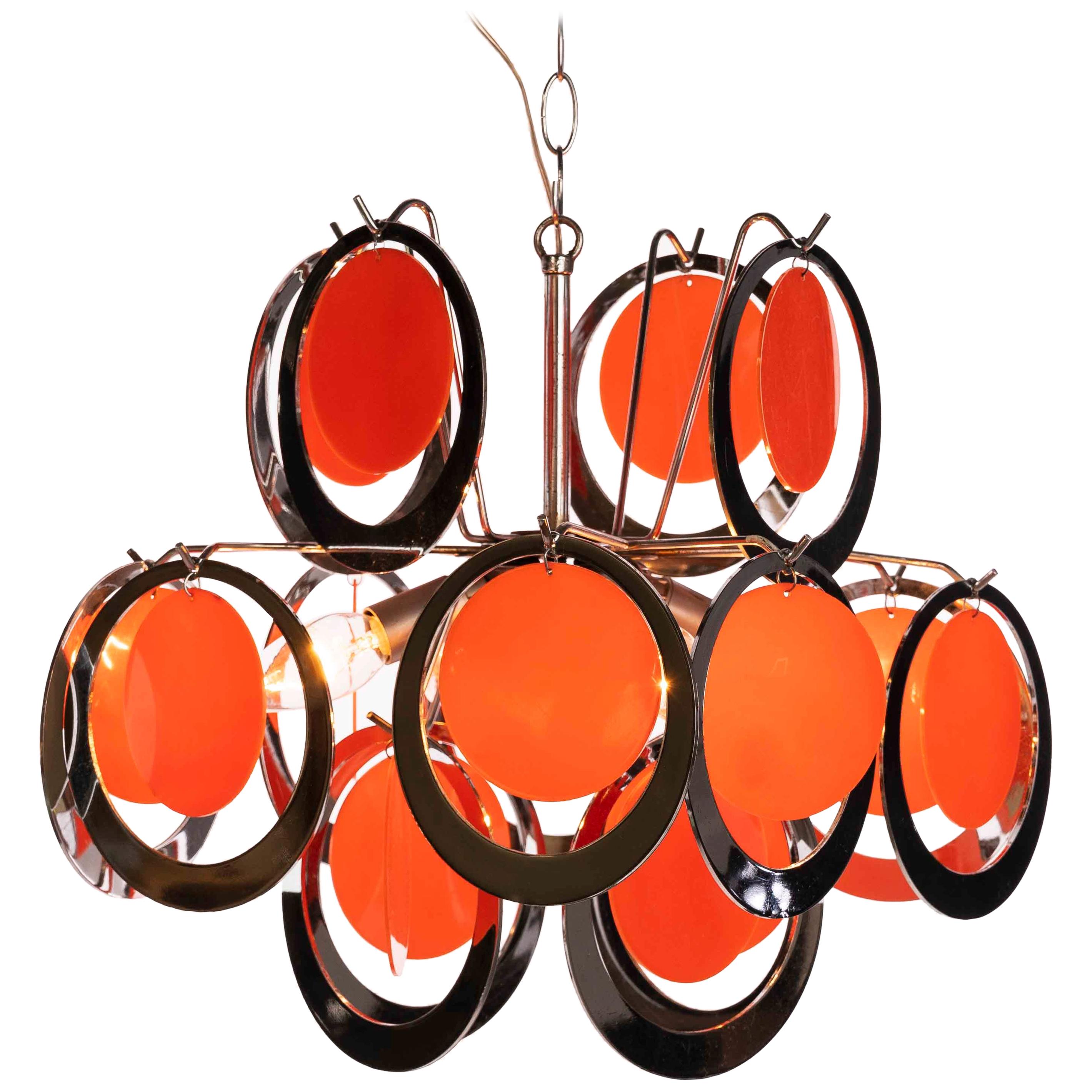 1970s Chromed Plastic Rings with Orange Plastic Circles For Sale