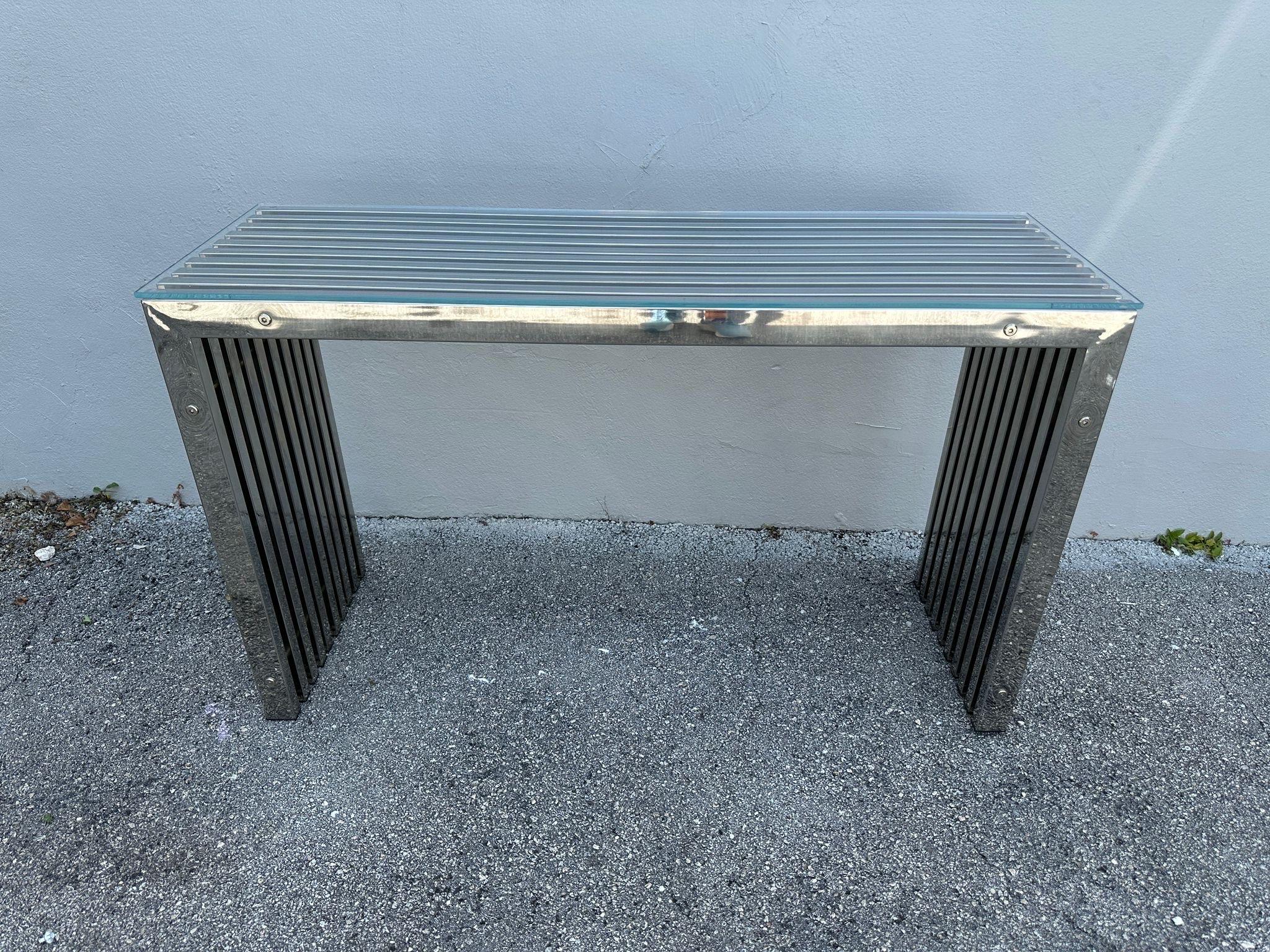 1970's Chromed Slat Waterfall Console in the style of Milo Baughman For Sale 4