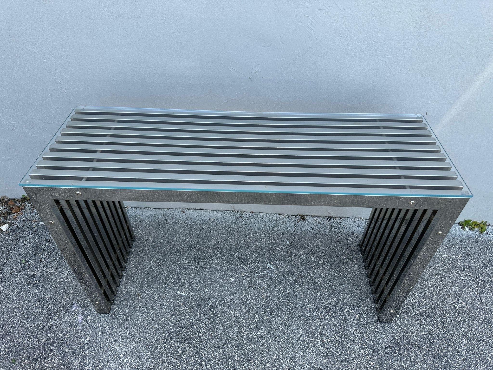1970's Chromed Slat Waterfall Console in the style of Milo Baughman For Sale 1