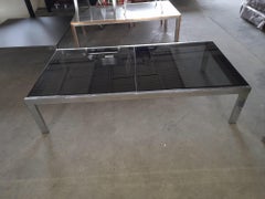 1970s Chromed steel Smoked Glass Extendable Coffee Table Attributed to Knoll