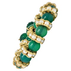 1970's Chrysoprase Pearl 14 Karat Yellow Gold Vintage Beaded Slide Bracelet