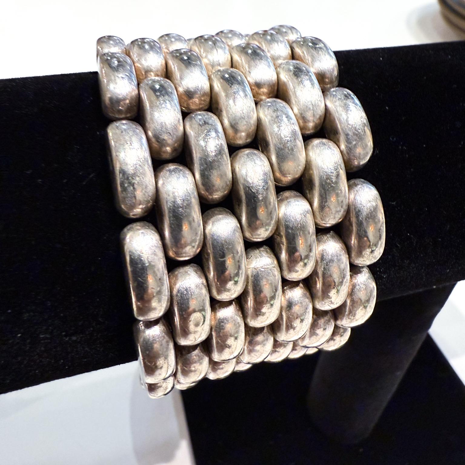Mid-Century Modern 1970s Chunky Wide Link Sterling Silver Bracelet For Sale