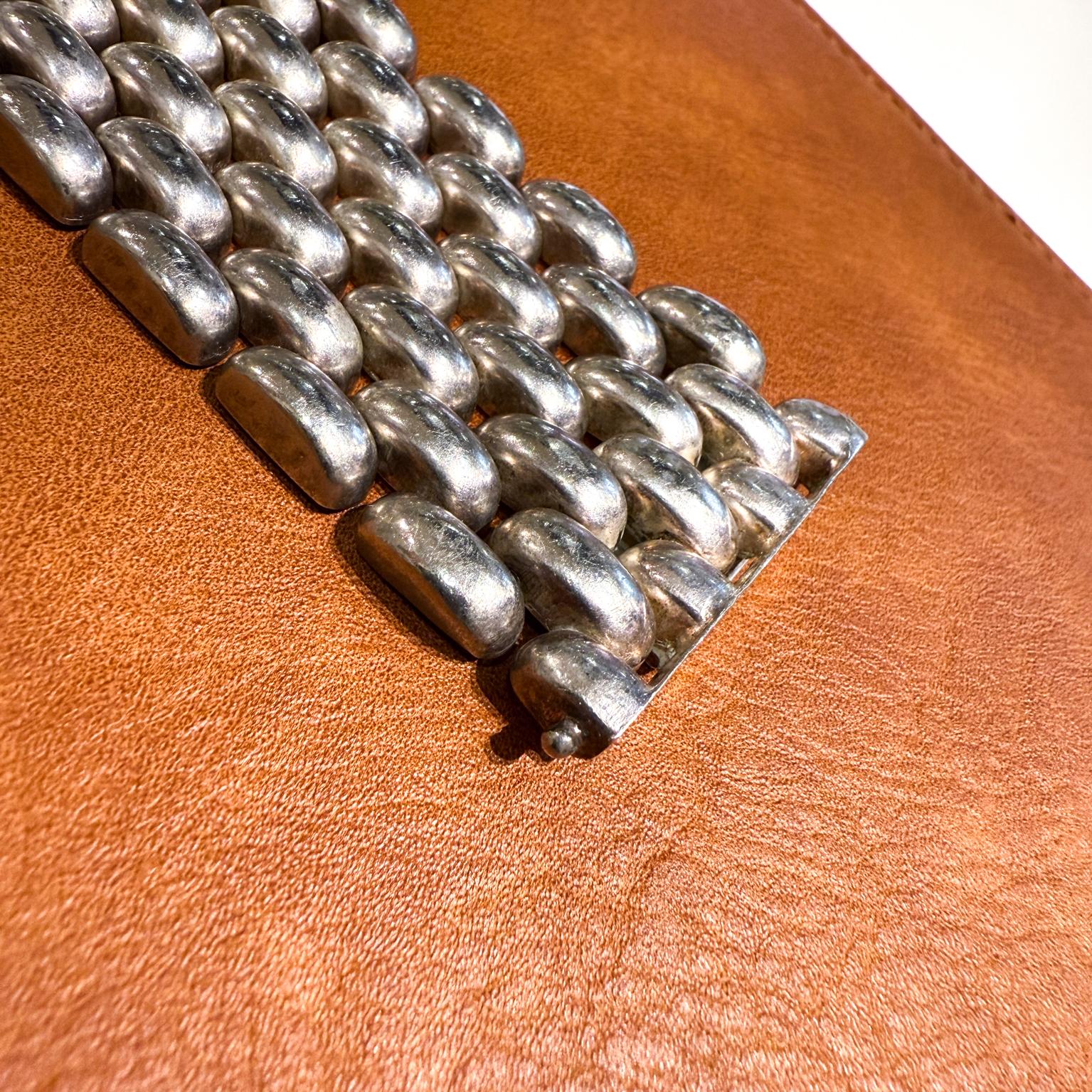 1970s Chunky Wide Link Sterling Silver Bracelet For Sale 3