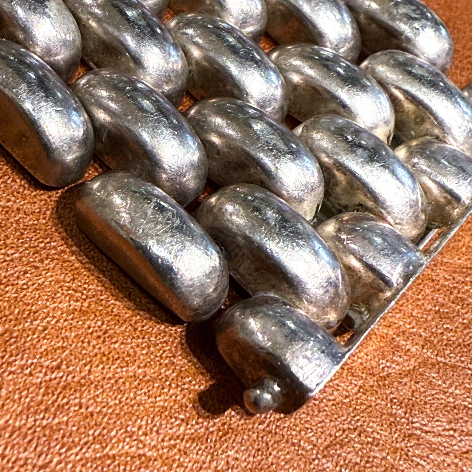 1970s Chunky Wide Link Sterling Silver Bracelet For Sale 4