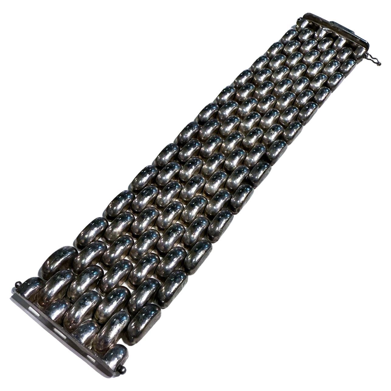 1970s Chunky Wide Link Sterling Silver Bracelet