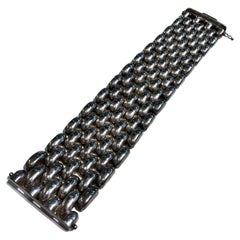 1970er Jahre klobiges, breites Gliederarmband aus Sterlingsilber