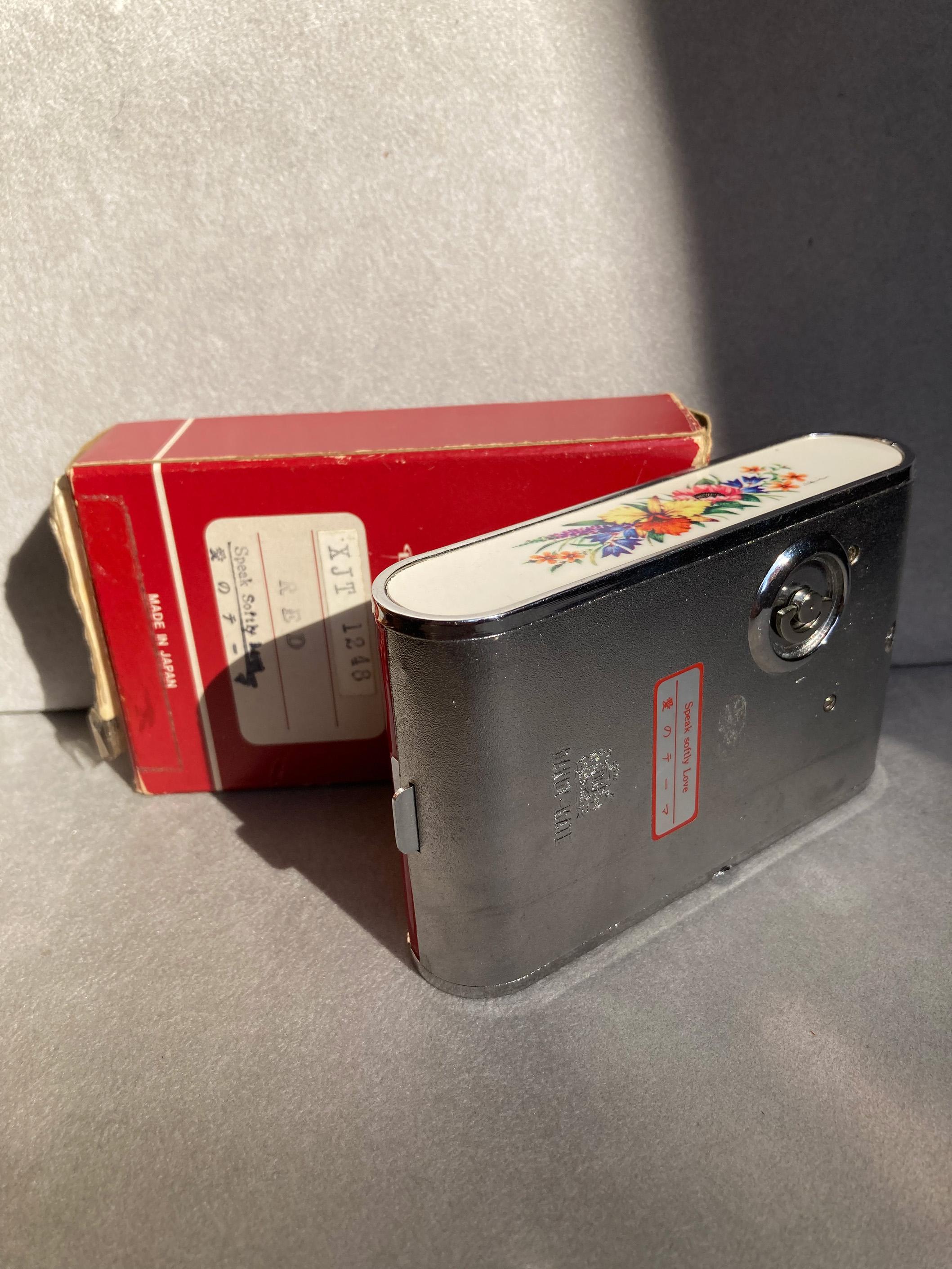 Modernist 1970s Cigarette Case Musical Powder Compact Japan Clockwork Carillon Beauty Box
