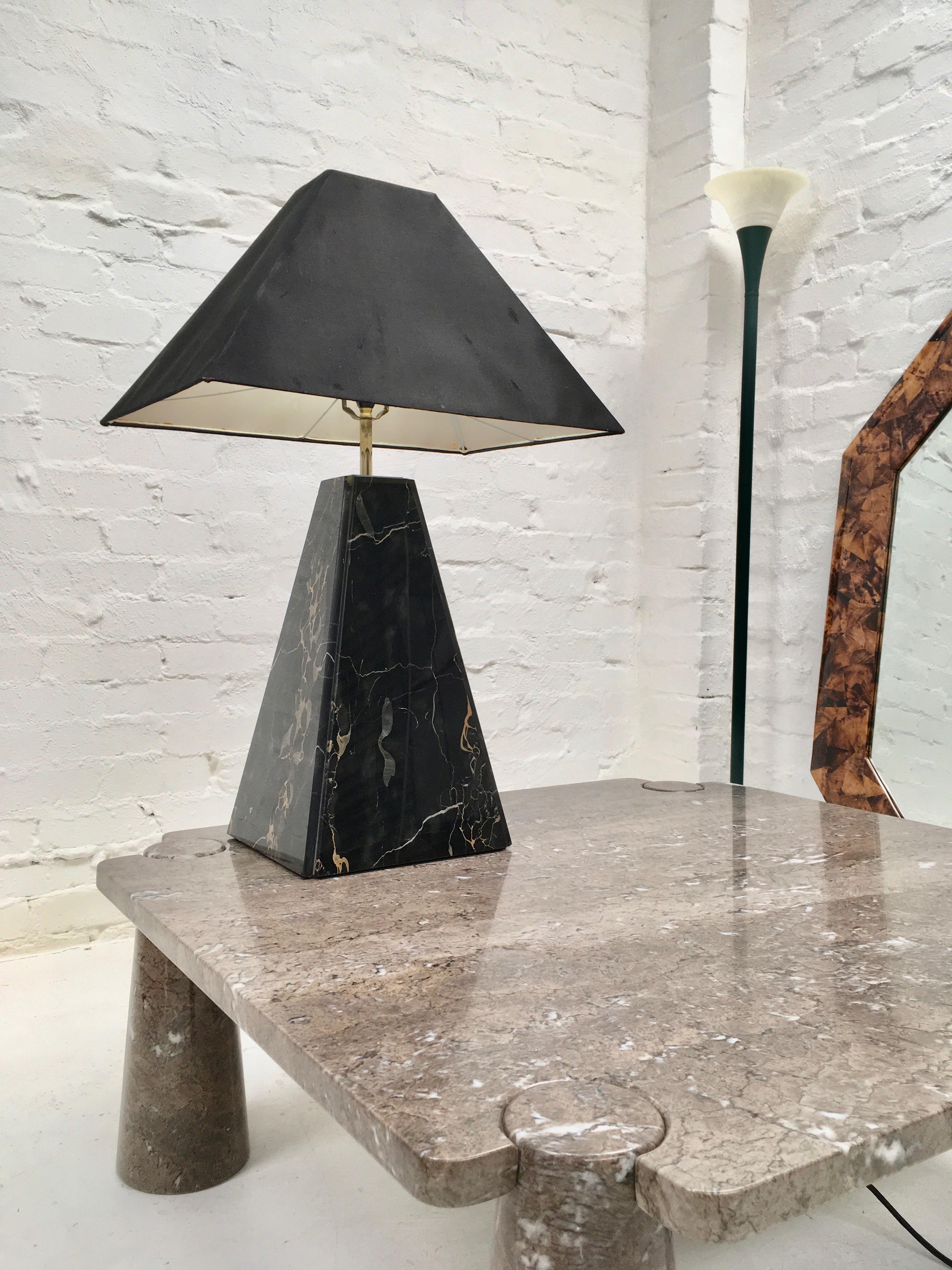 1970s Cini Boeri Style Black Marble Pyramid Lamps Abat Jour, Pair For Sale 3