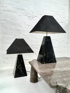 1970s Belgian Camille Breesch Portoro Nero Marble Obelisk Lamps Pair