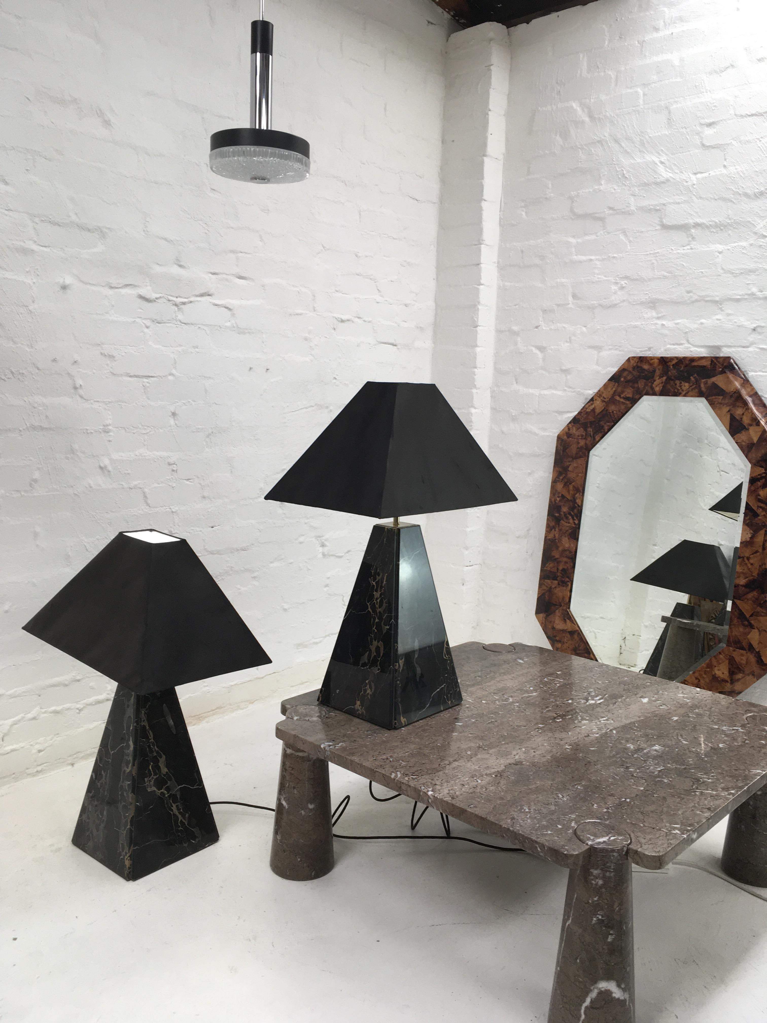 Brutalist 1970s Cini Boeri Style Black Marble Pyramid Lamps Abat Jour, Pair For Sale