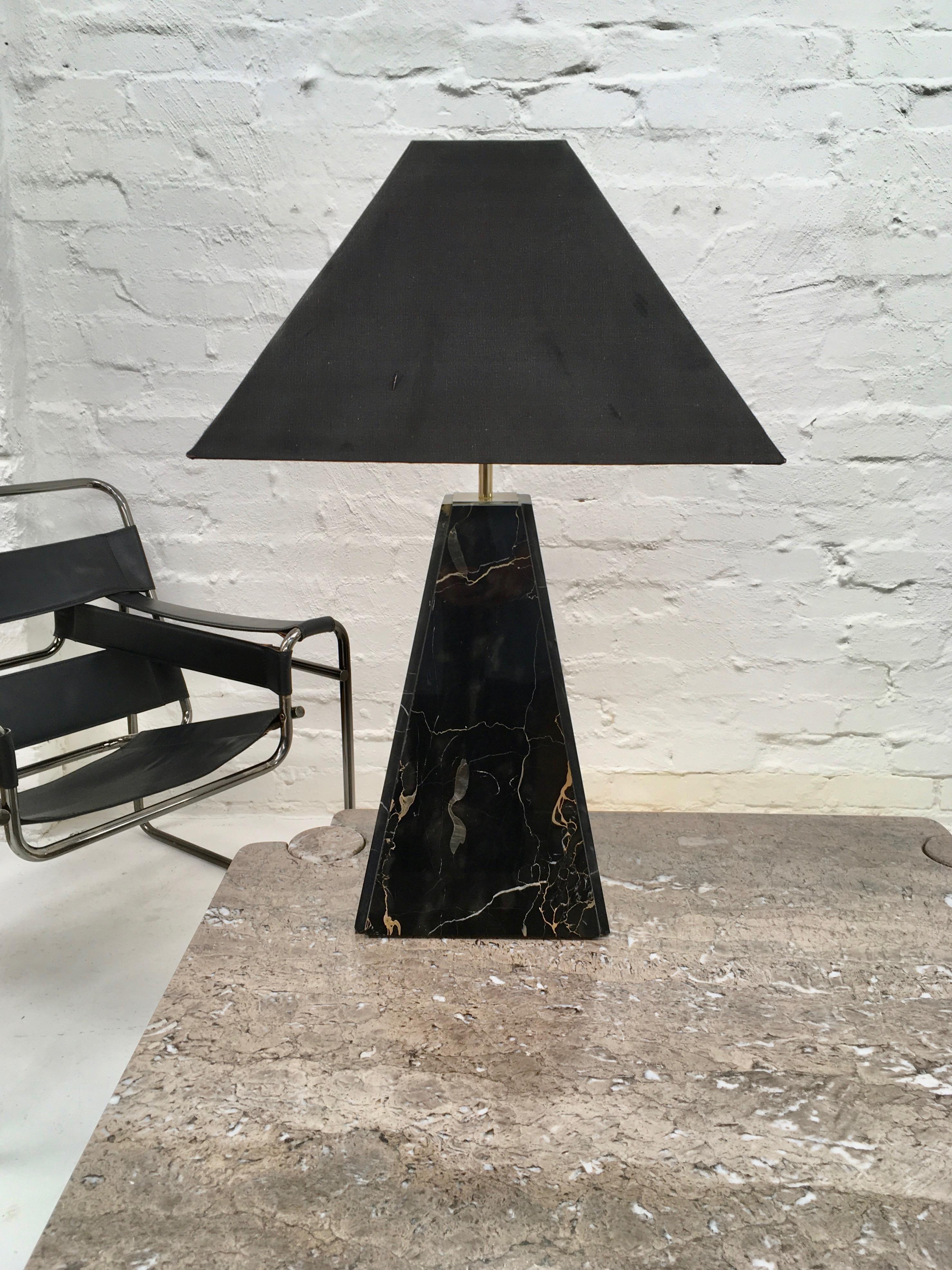 Polished 1970s Cini Boeri Style Black Marble Pyramid Lamps Abat Jour, Pair For Sale